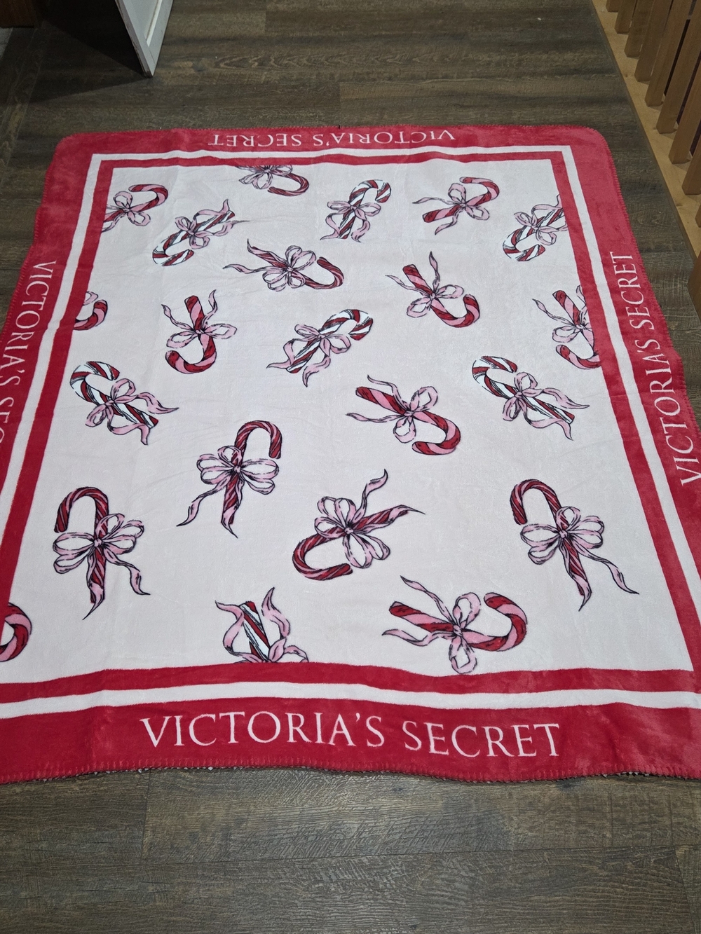 Victoria's Secret Pink and White Candy Cane Print Throw Blanket